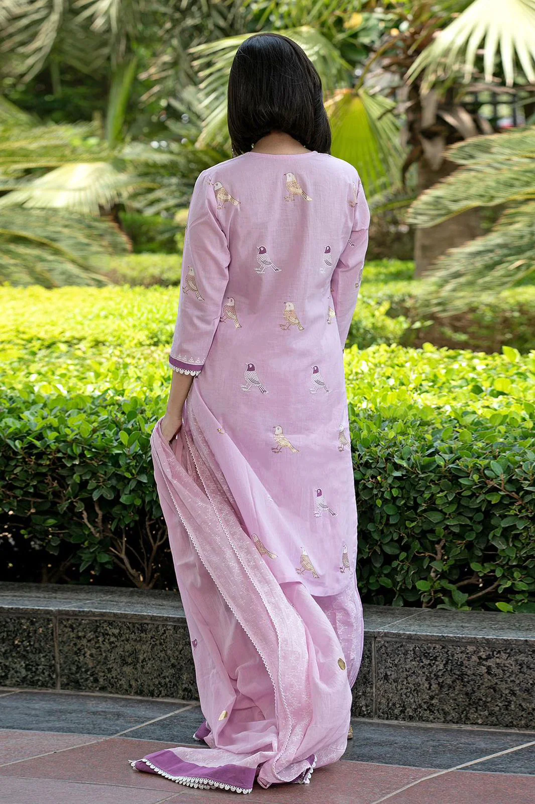 Bird Printed Cotton Kurta and Pant Set with Dupatta - Image 4