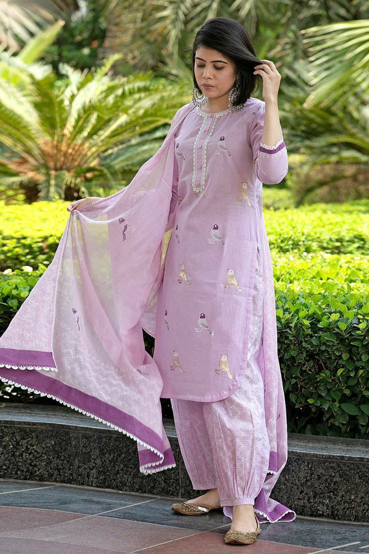 Bird Printed Cotton Kurta and Pant Set with Dupatta - Image 5