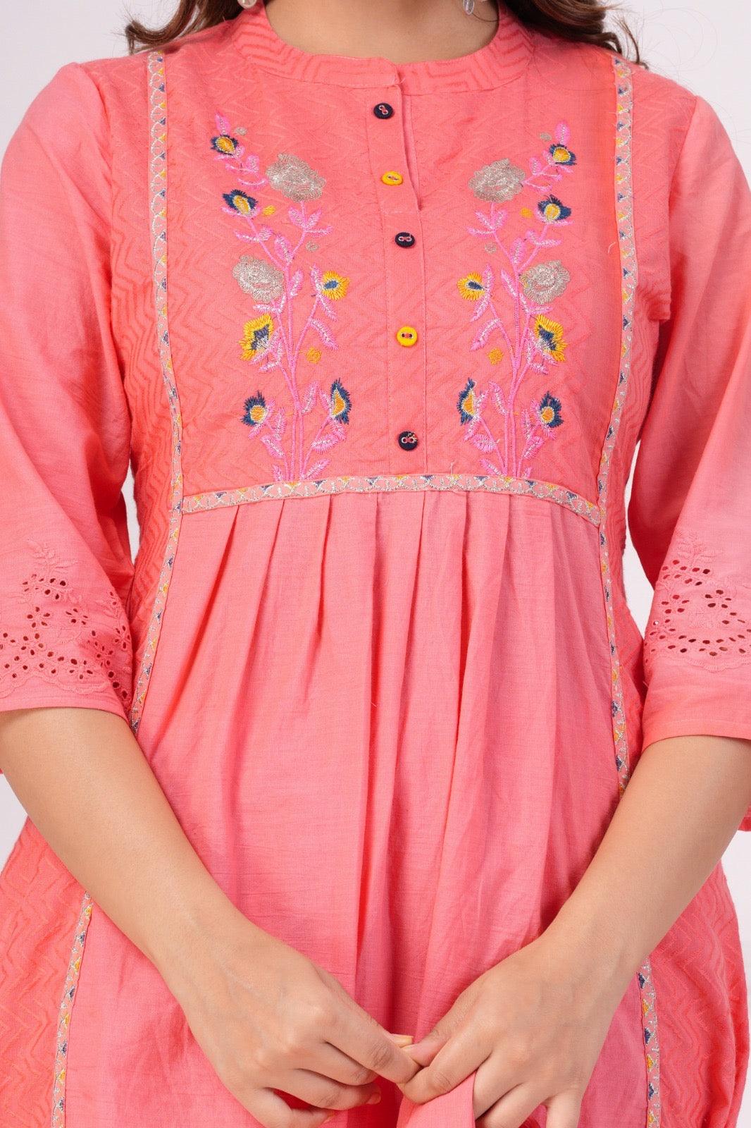 Embroidered Cotton Schiffli Kurta and Pant Set with Dupatta - Image 6