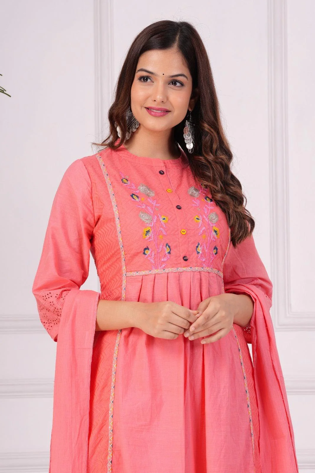 Embroidered Cotton Schiffli Kurta and Pant Set with Dupatta - Image 8