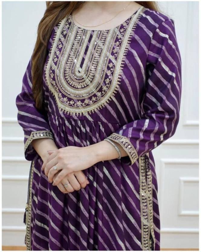 Embroidered Leheriya Printed Kurta and Pant Set - Image 4