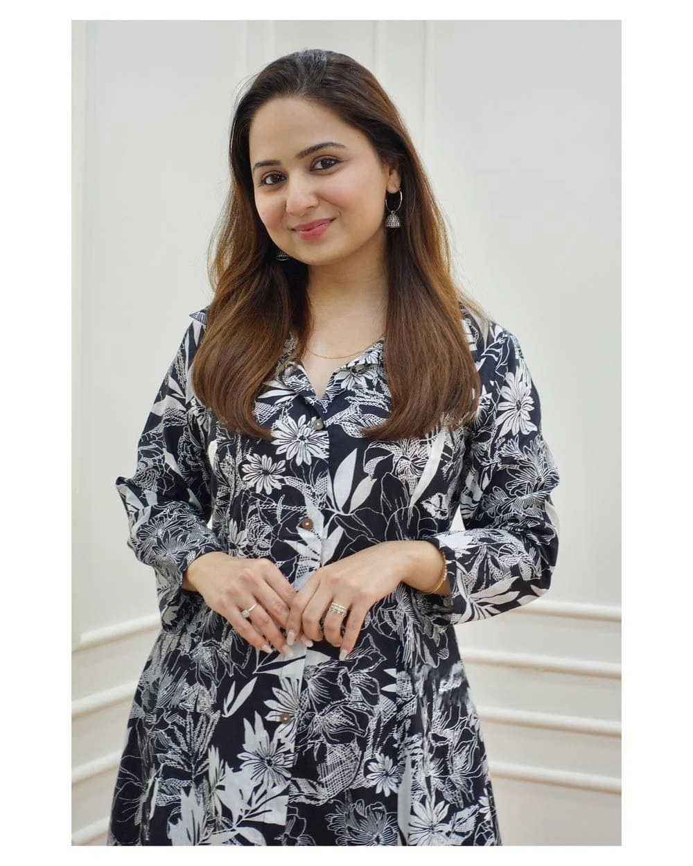 Black White Floral Printed Rayon Co-Ord Set - Image 3