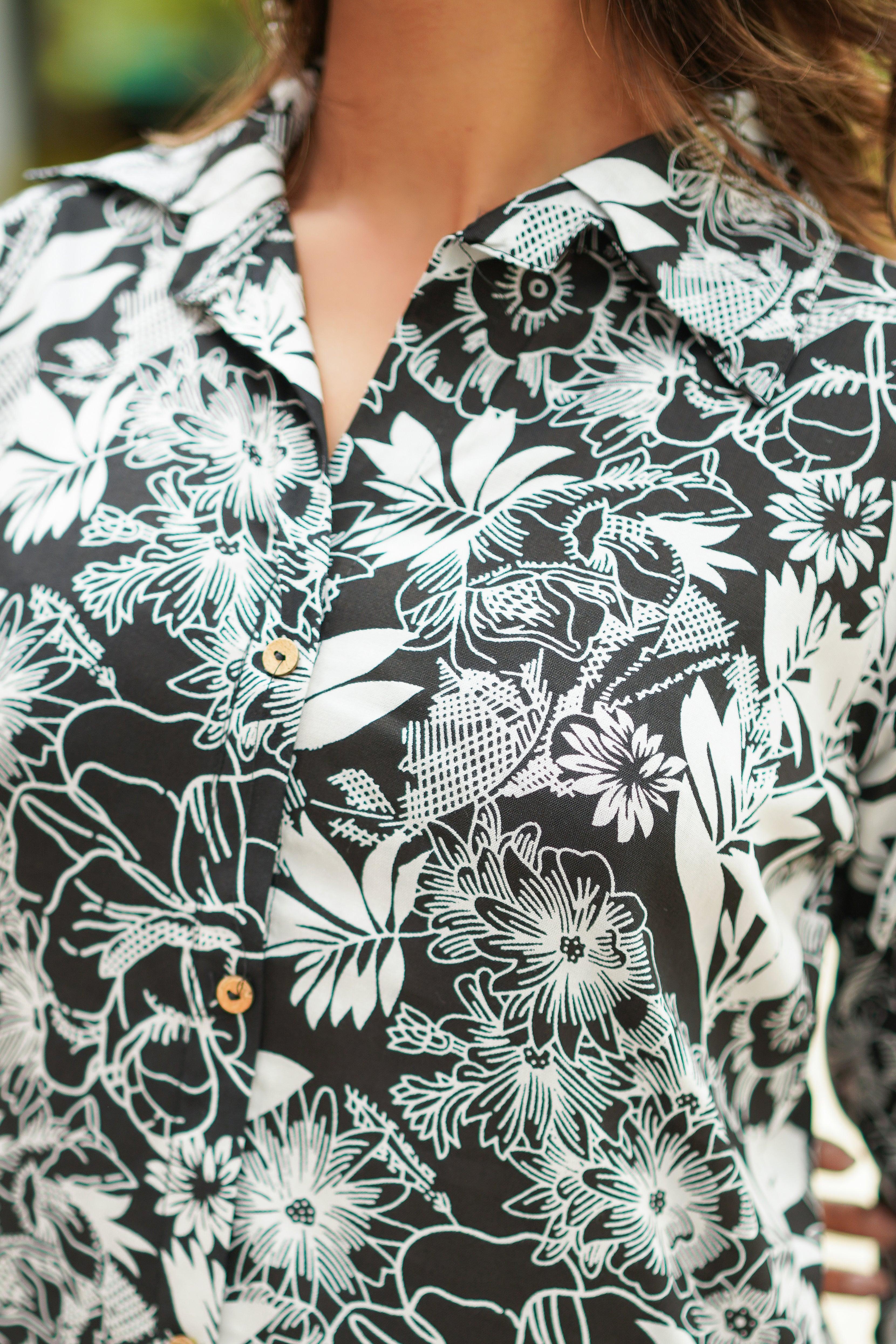 Black White Floral Printed Rayon Co-Ord Set - Image 4