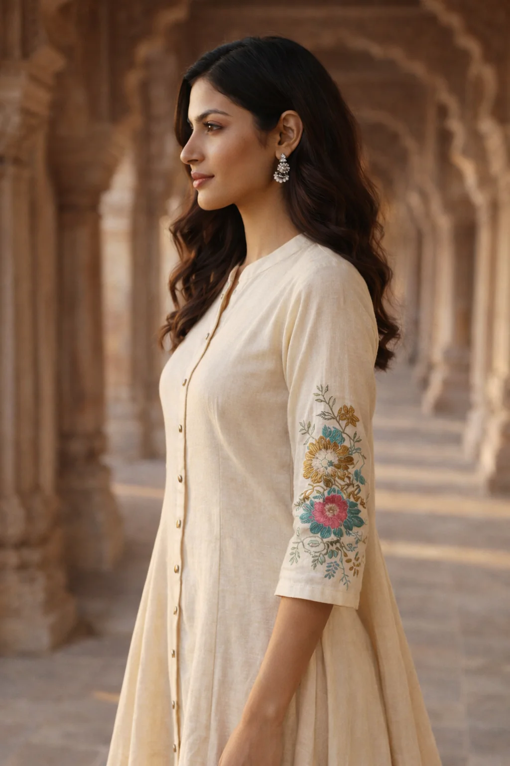 Off White Embroidered Cotton Flex Kurta and Pant Set - Image 5