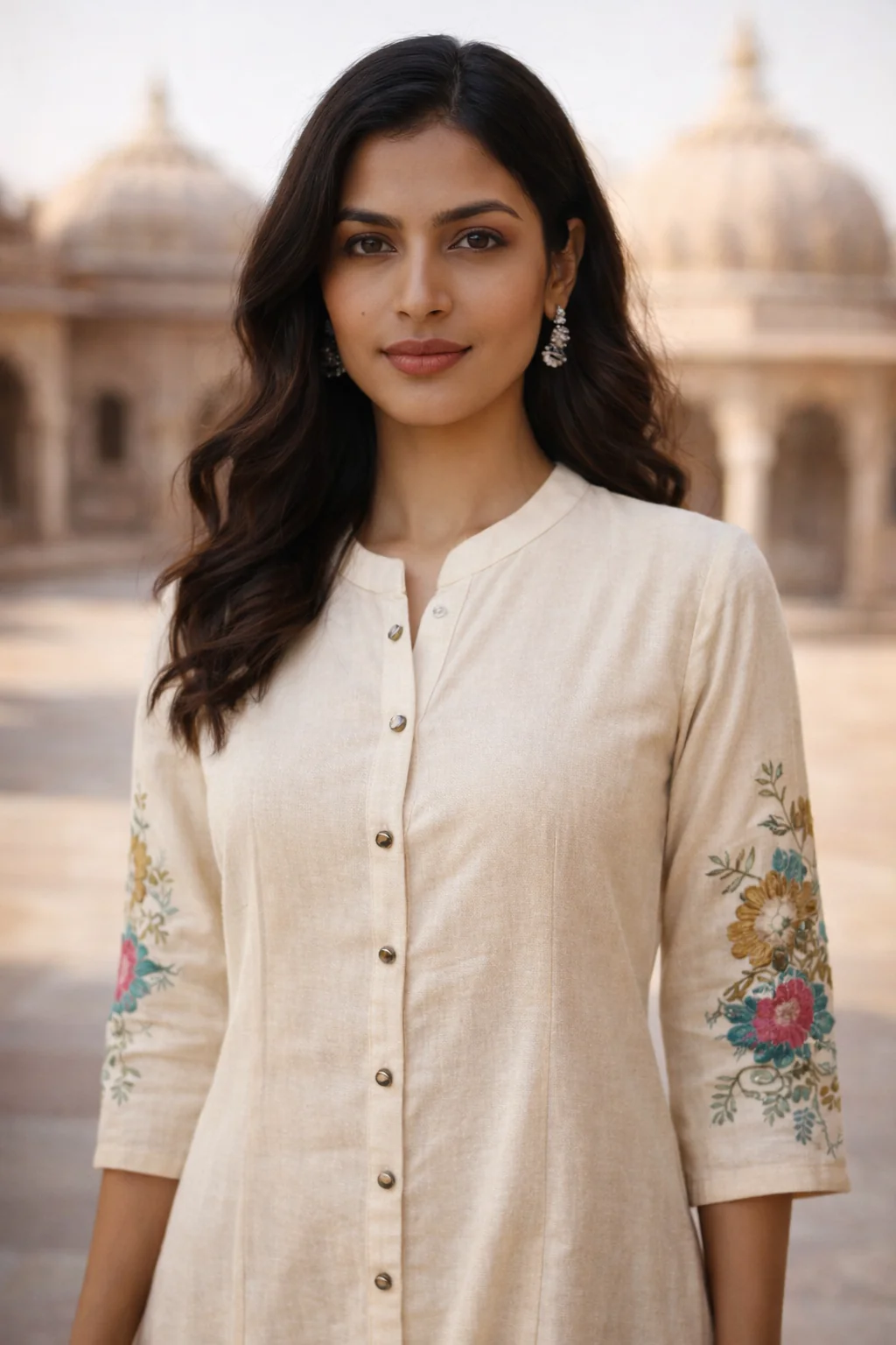 Off White Embroidered Cotton Flex Kurta and Pant Set - Image 6