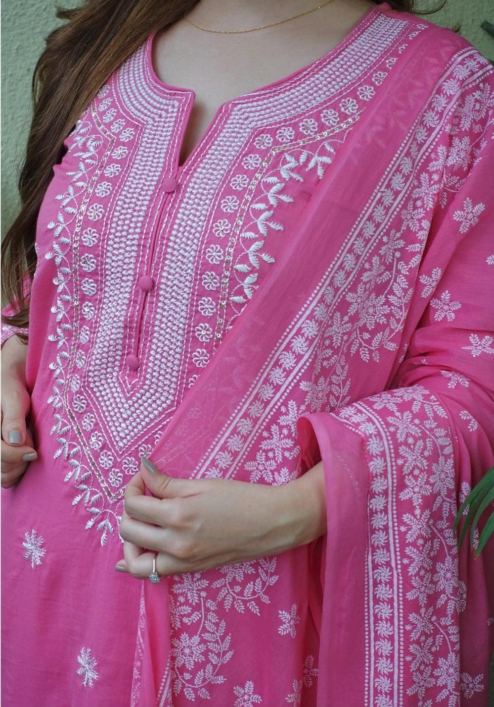 Pale Magenta Embroidered Suit Set with Dupatta - Image 5
