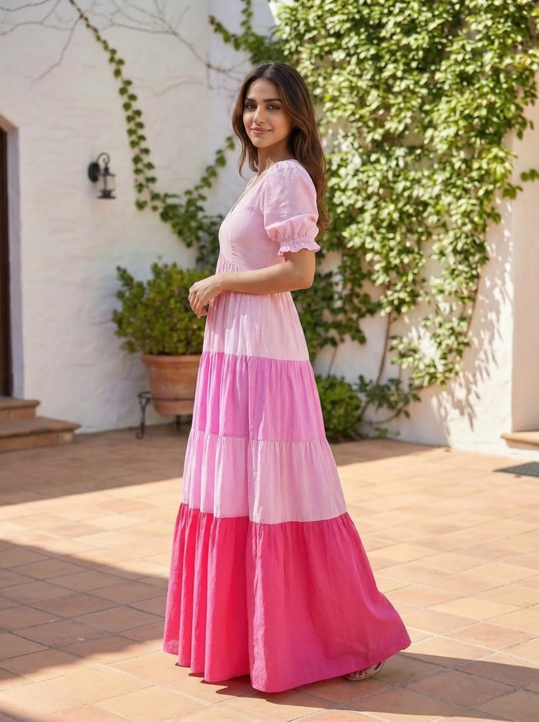 Pink Embellished Cotton Anarkali Gown - Image 5