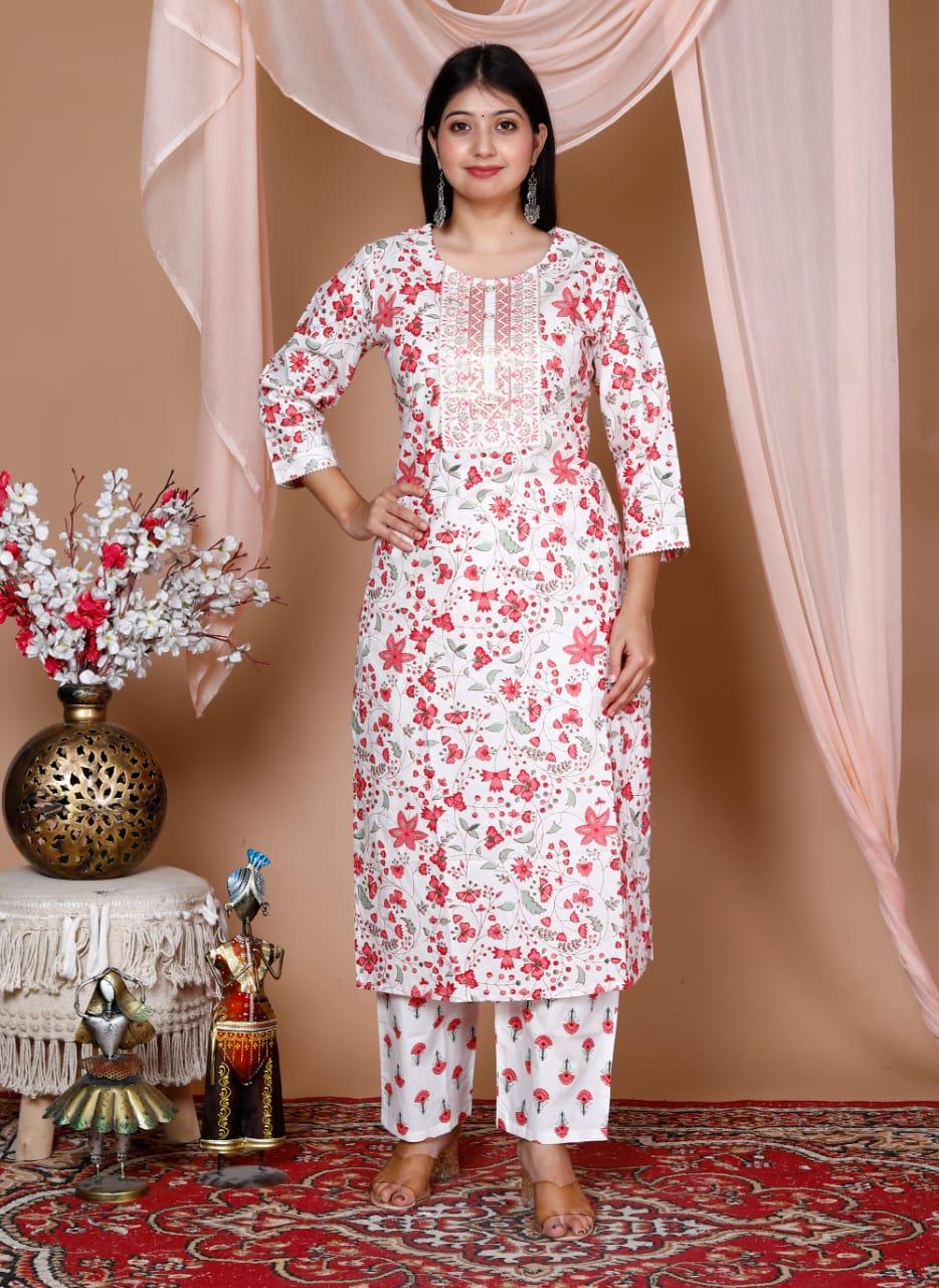 Printed Cotton Kurta and Pant Set with Mulmul Dupatta - Image 4