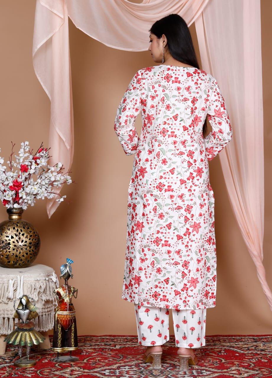 Printed Cotton Kurta and Pant Set with Mulmul Dupatta - Image 6
