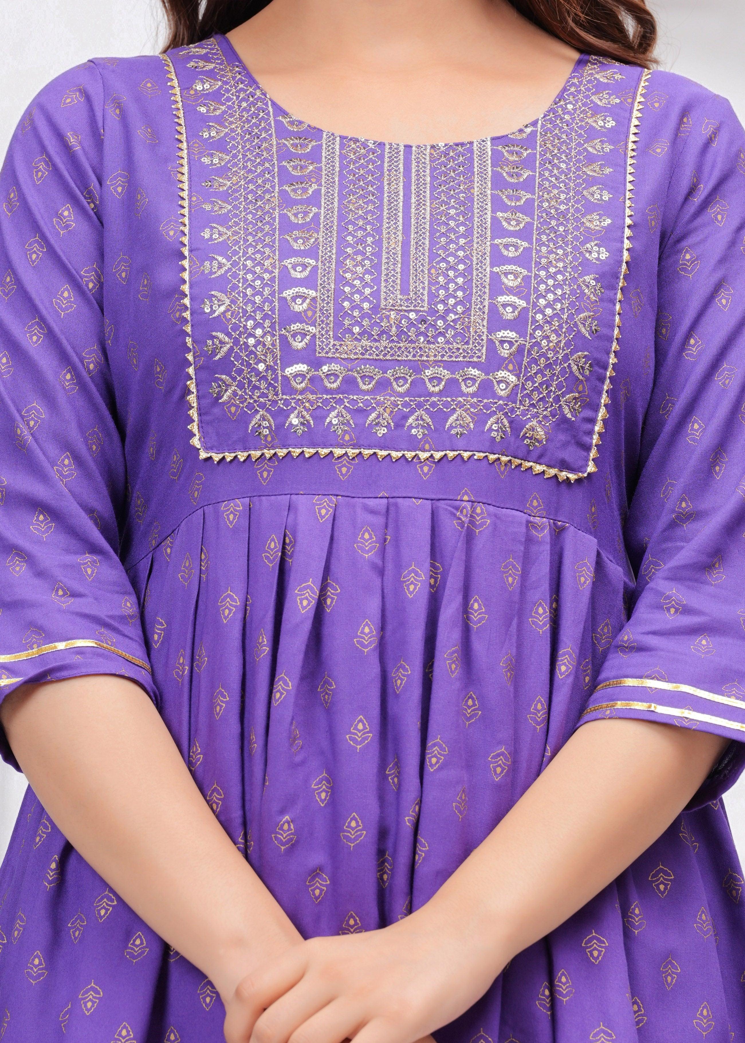 Purple Sequence Embroidered Short Kurta with Dhoti Pants - Image 6