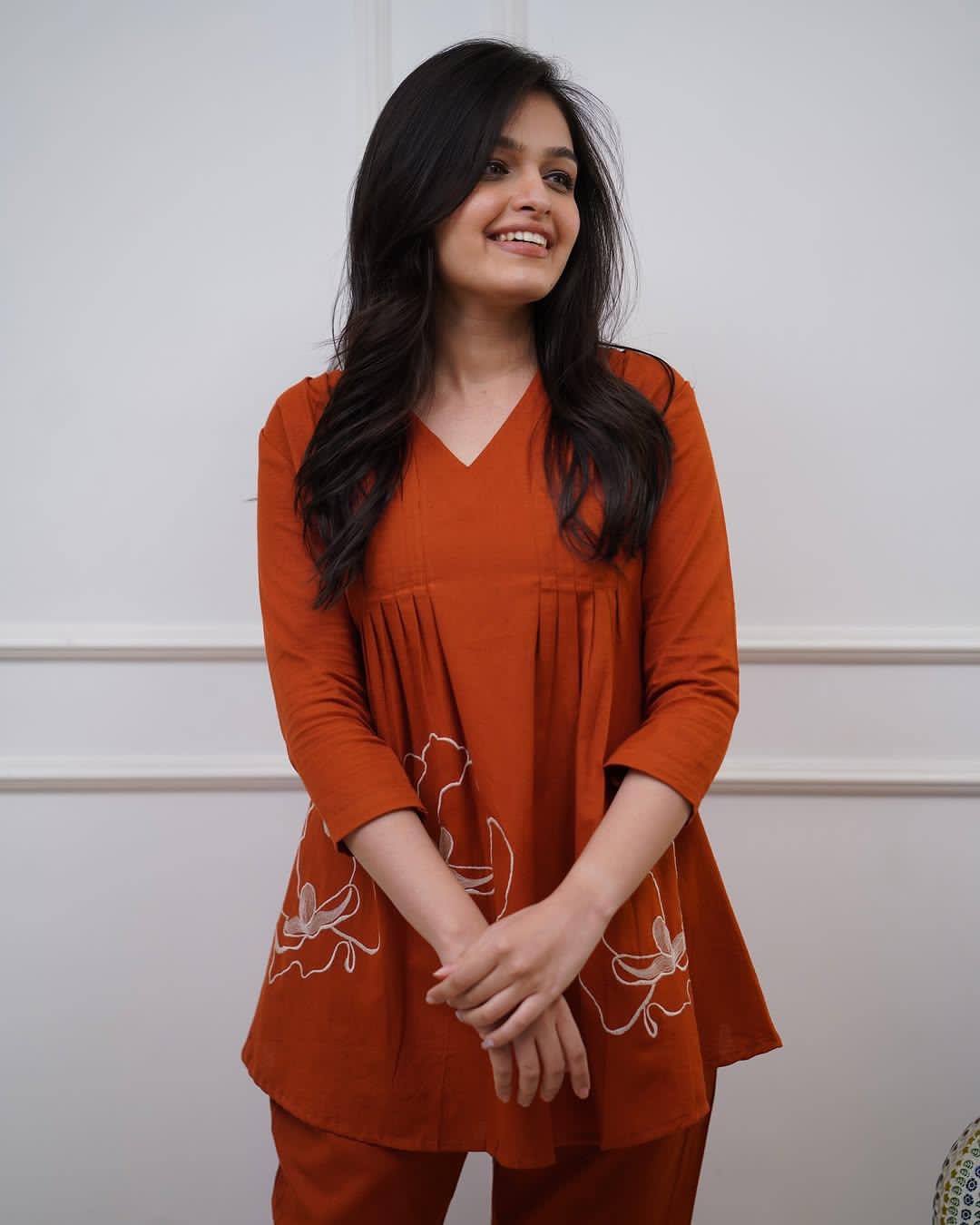 Rusty Red Embroidered Cotton Co-Ord Set - Image 3