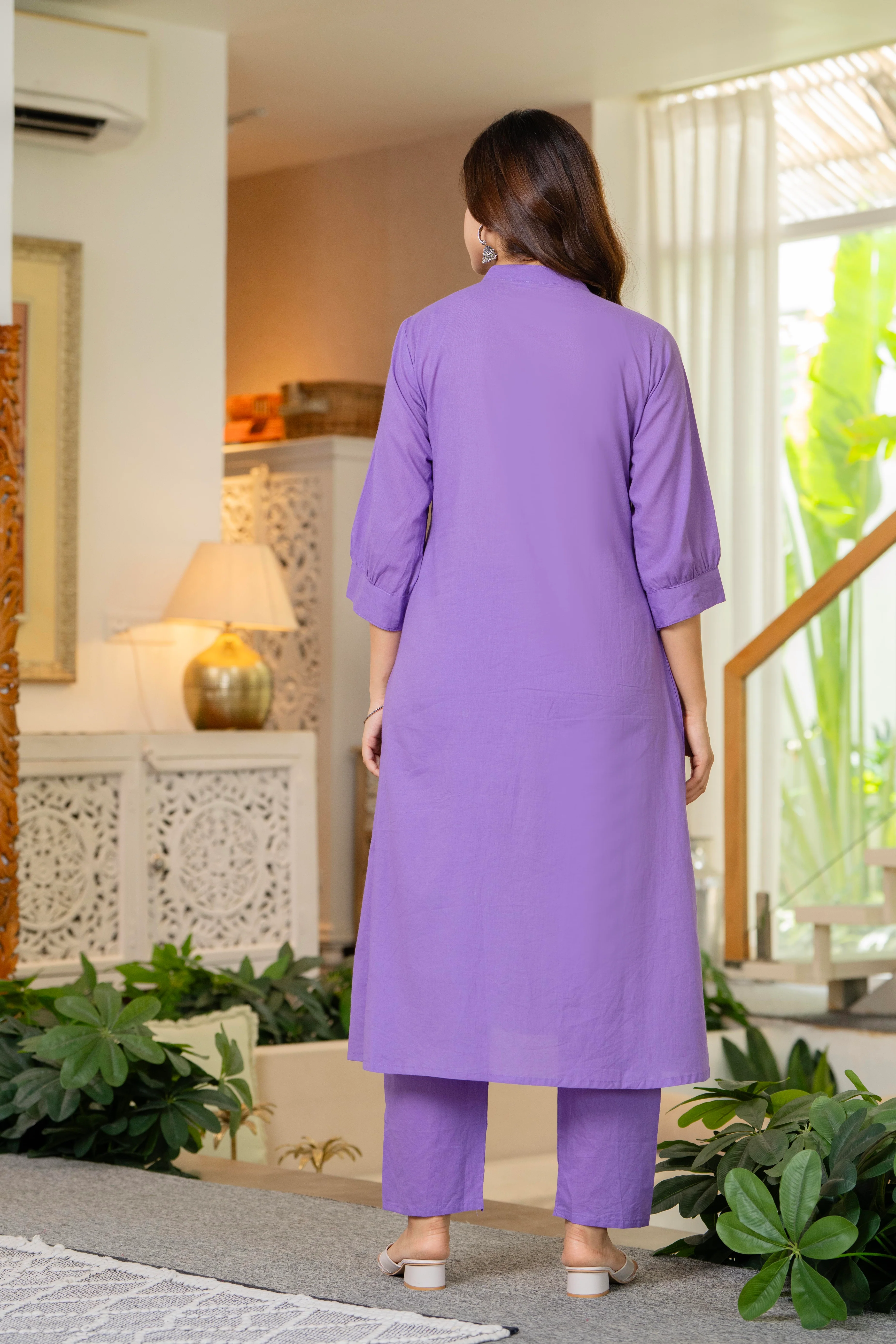 Soft Purple Embroidered Cotton Co-Ord Set - Image 10