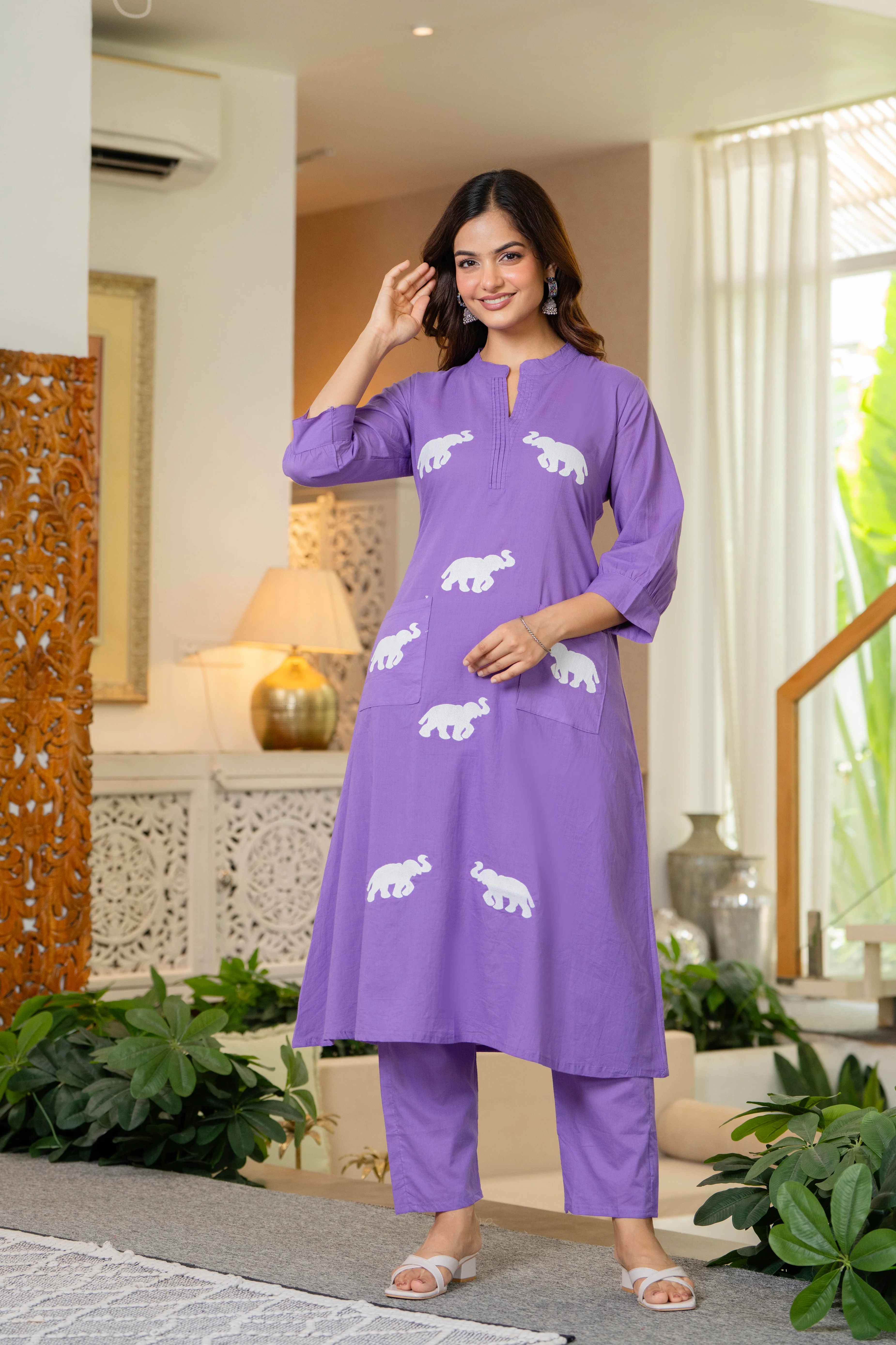 Soft Purple Embroidered Cotton Co-Ord Set - Image 3