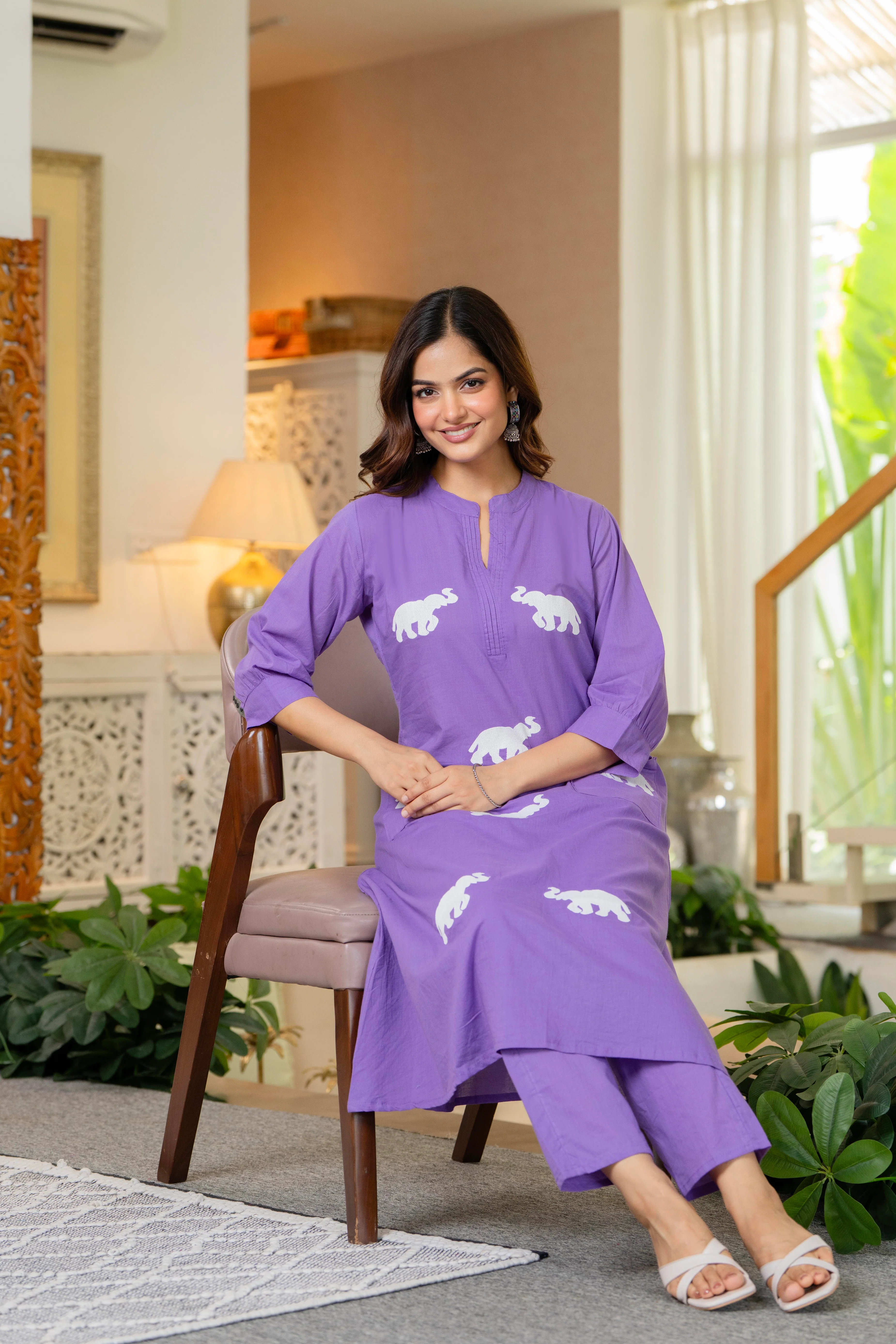 Soft Purple Embroidered Cotton Co-Ord Set - Image 4