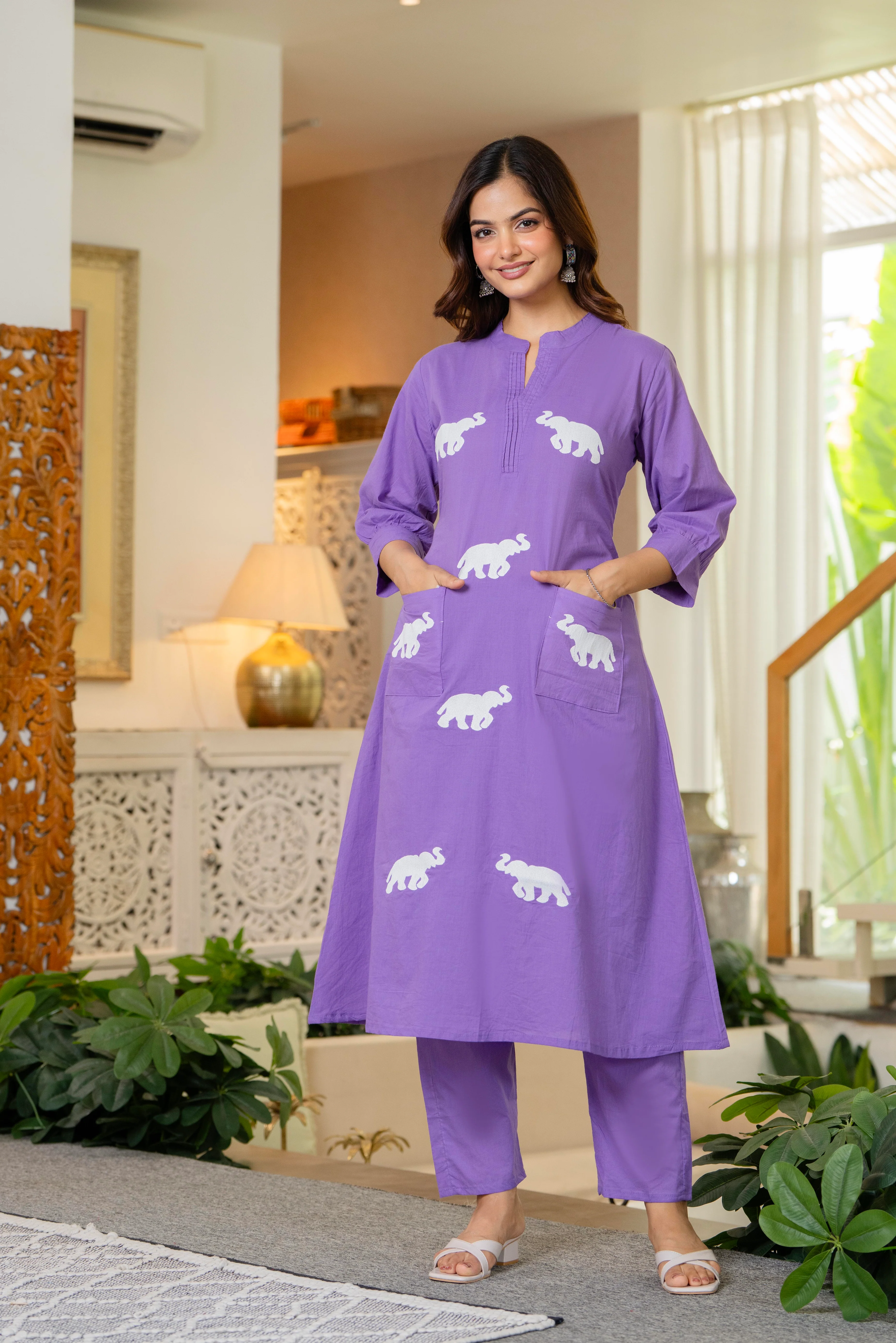 Soft Purple Embroidered Cotton Co-Ord Set - Image 5