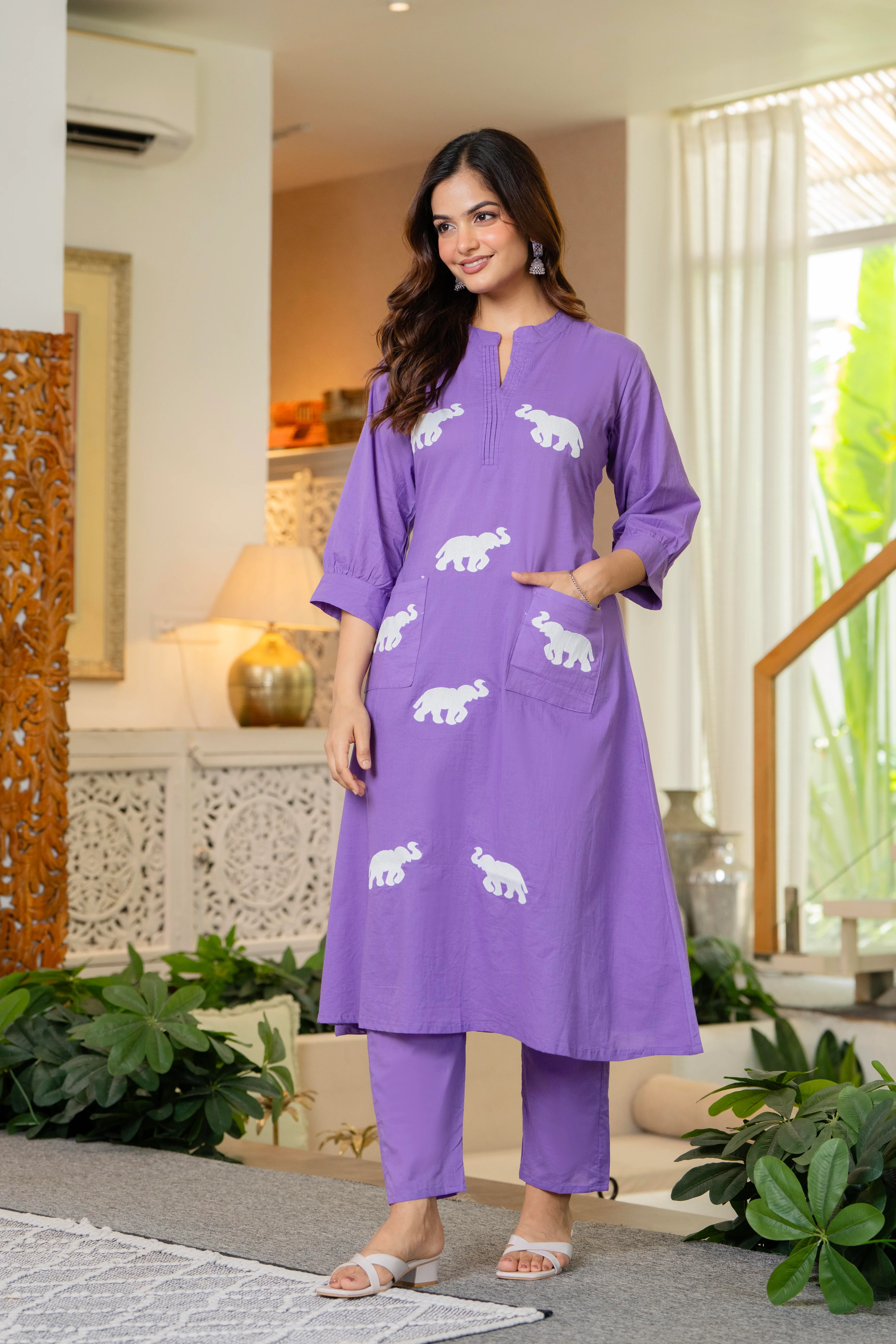 Soft Purple Embroidered Cotton Co-Ord Set - Image 6