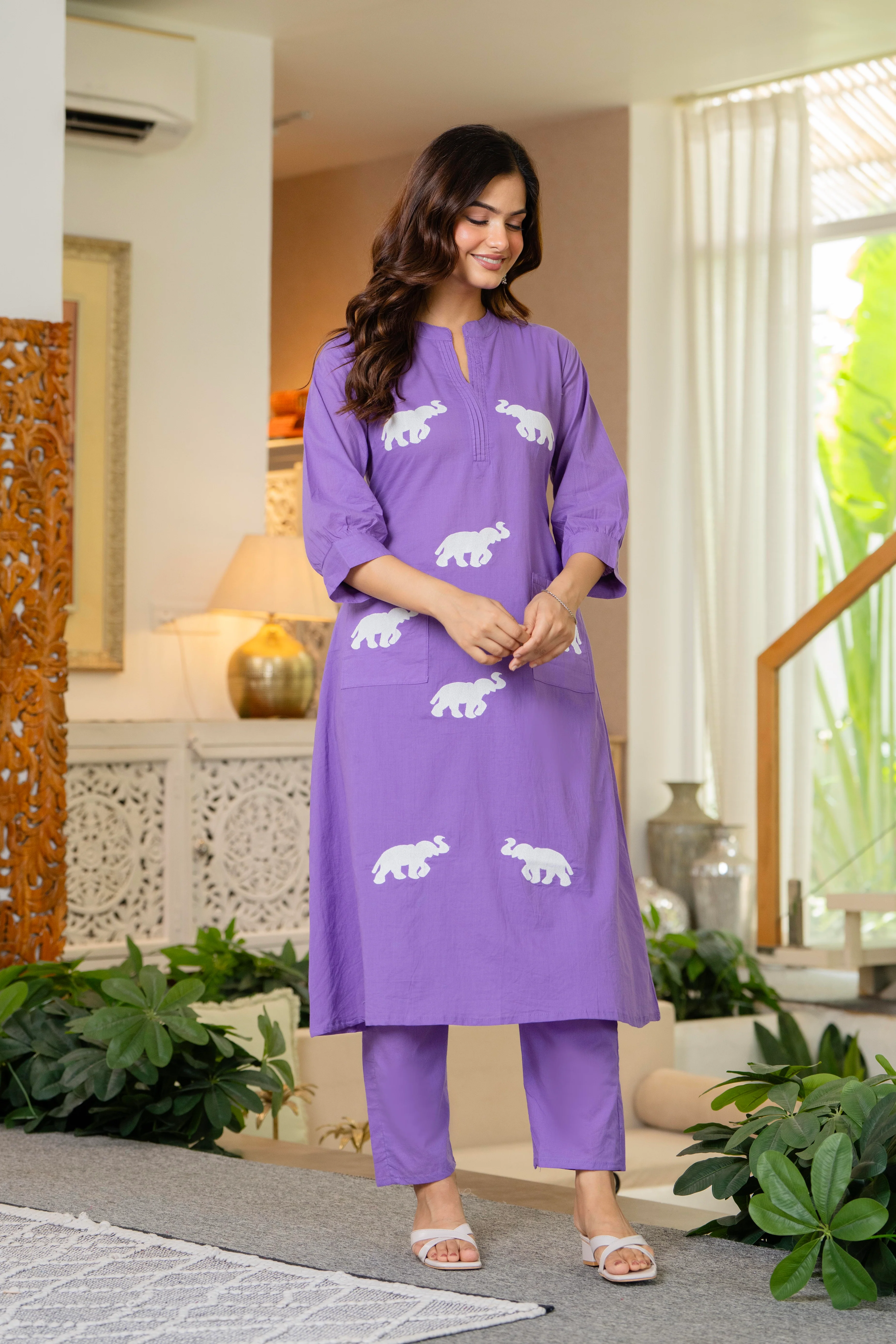 Soft Purple Embroidered Cotton Co-Ord Set - Image 7