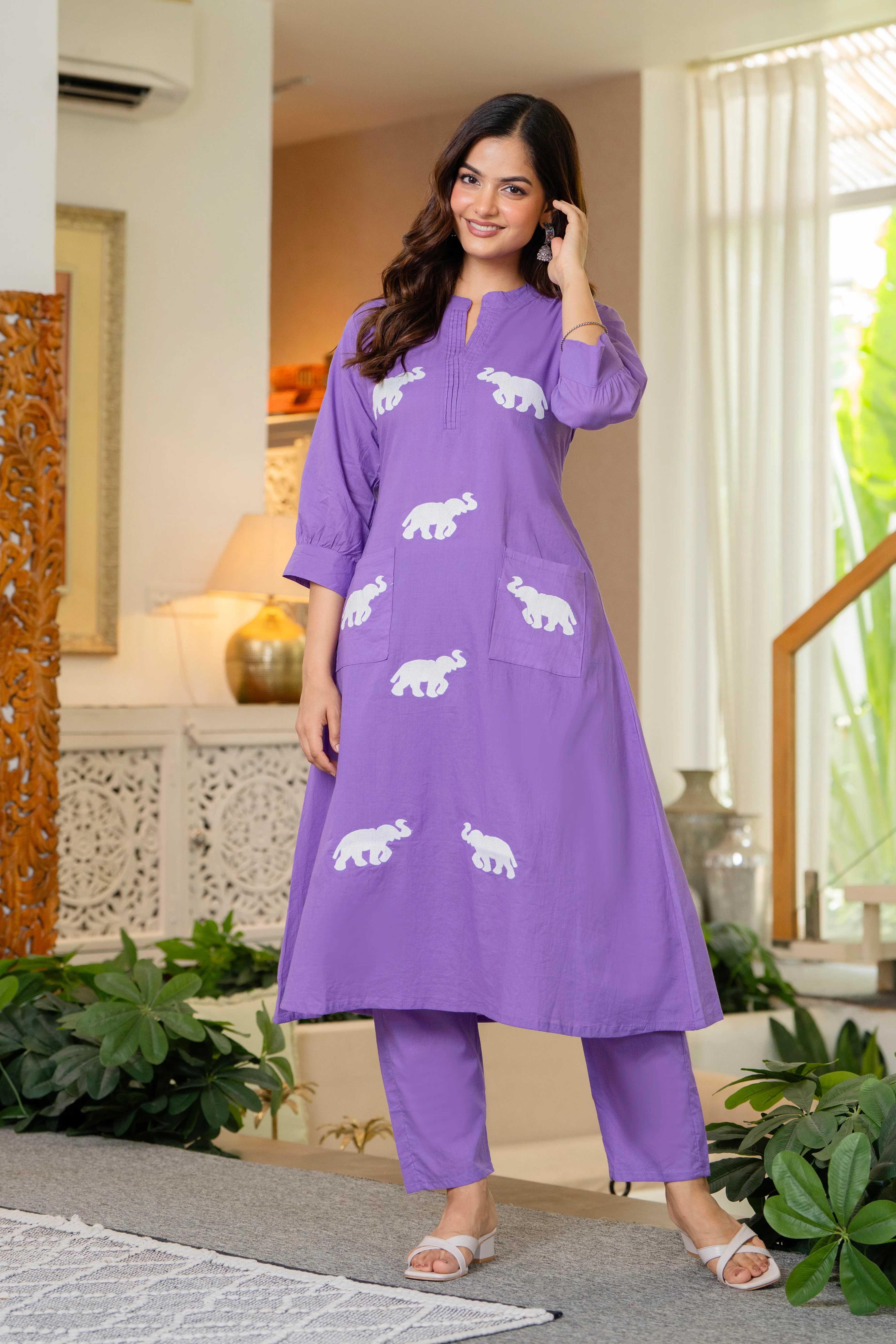 Soft Purple Embroidered Cotton Co-Ord Set - Image 8
