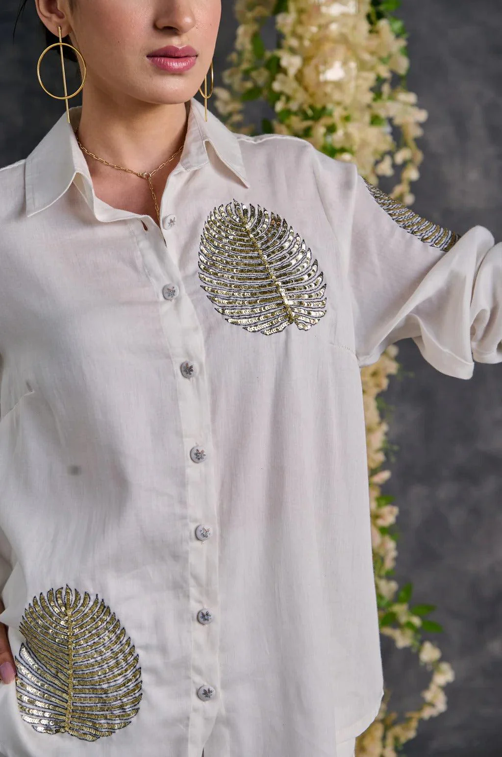 White Squin Embroidered Co-Ord Set - Image 3