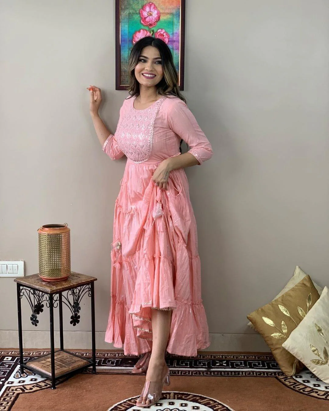 Stylish Embroidered Cotton Lurex Anarkali Gown - Image 3