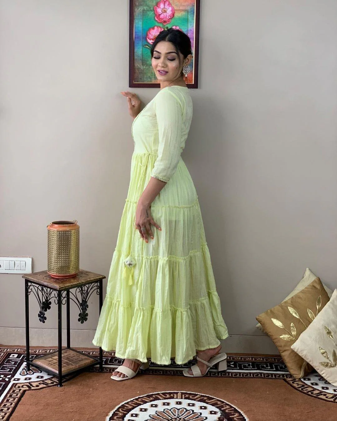 Stylish Embroidered Cotton Lurex Anarkali Gown - Image 3