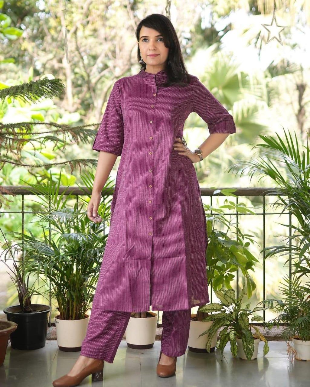 Wine Katha Cotton Kurta and Palazzo Set - Image 3