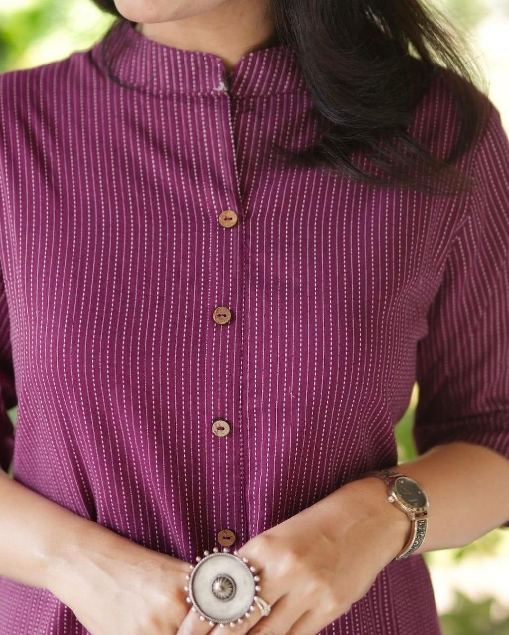 Wine Katha Cotton Kurta and Palazzo Set - Image 4