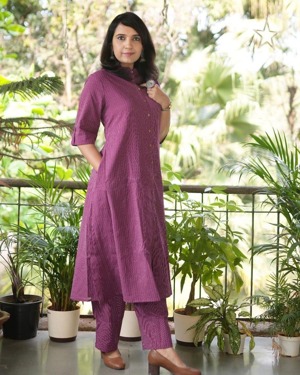 Wine Katha Cotton Kurta and Palazzo Set - Image 5